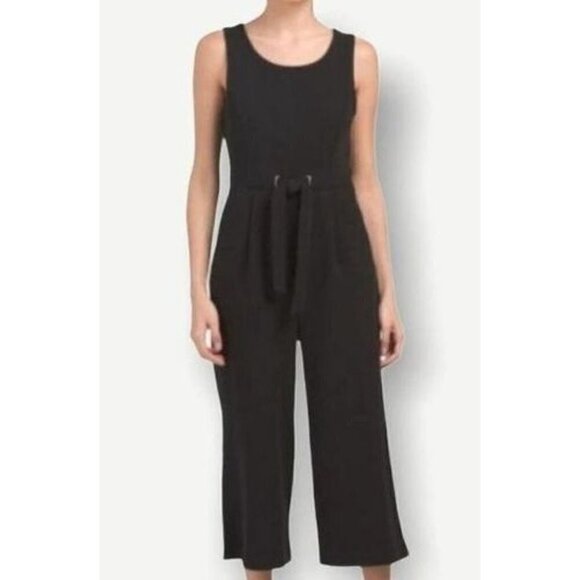 Rachel Zoe Scoop Neck Pull On Cropped Wide Leg Jumpsuit Black Women's Size 4 - Picture 1 of 8